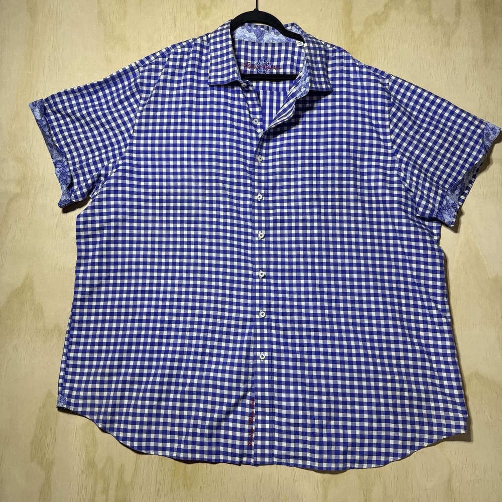 Robert Graham Mens 3XL Purple Blue Gingham Check Short Sleeve Button Shirt